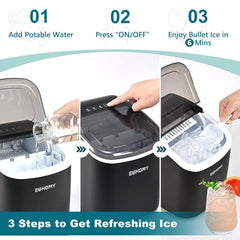EUHOMY 12'' Black Bullet Ice Portable Low Noise Ice Maker with Handle Includes 2 Bottles of Cleaner - Euhomy